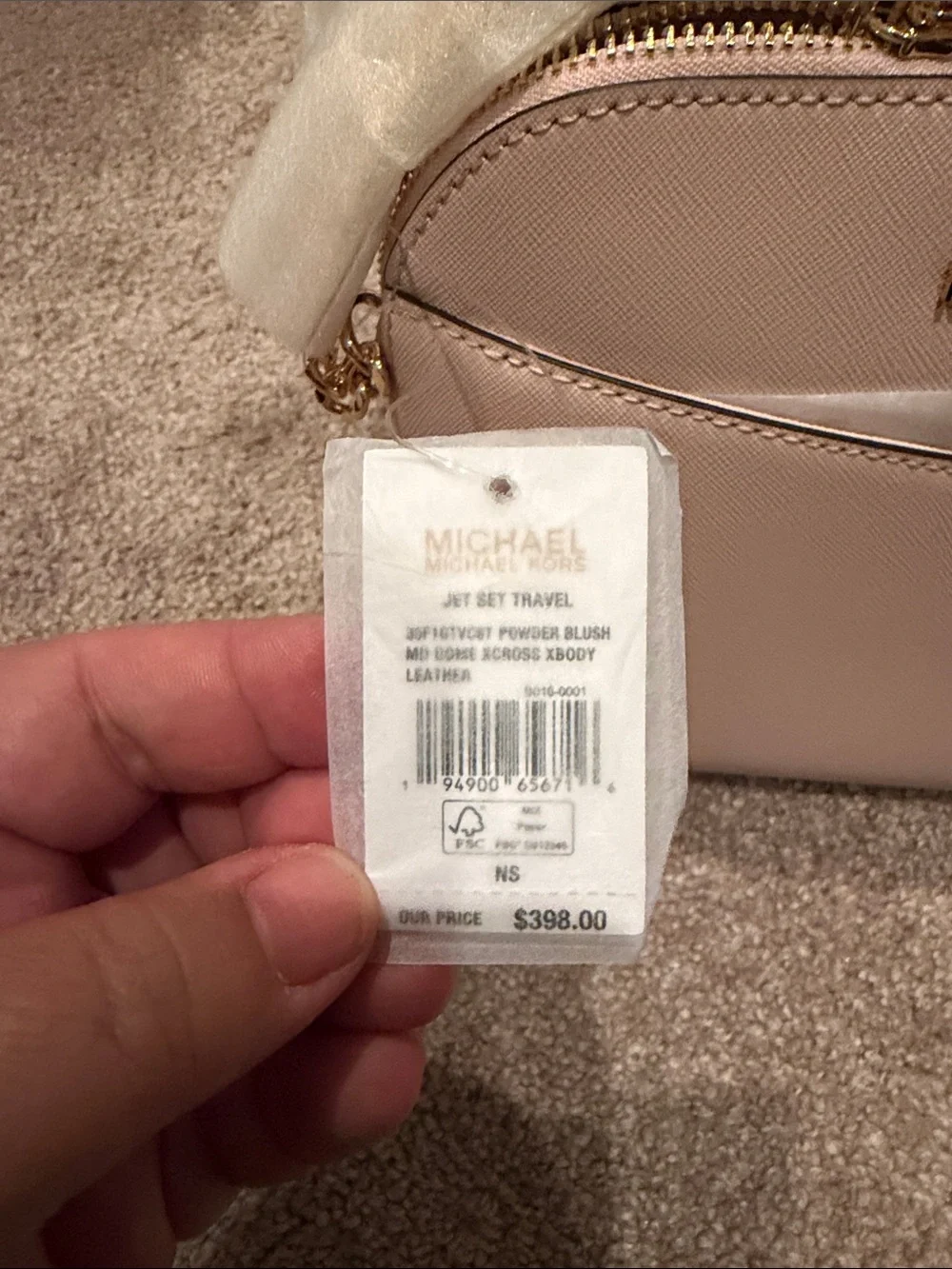 MICHAEL KORS Pale Pink Saffiano Leather Crossbody Bag